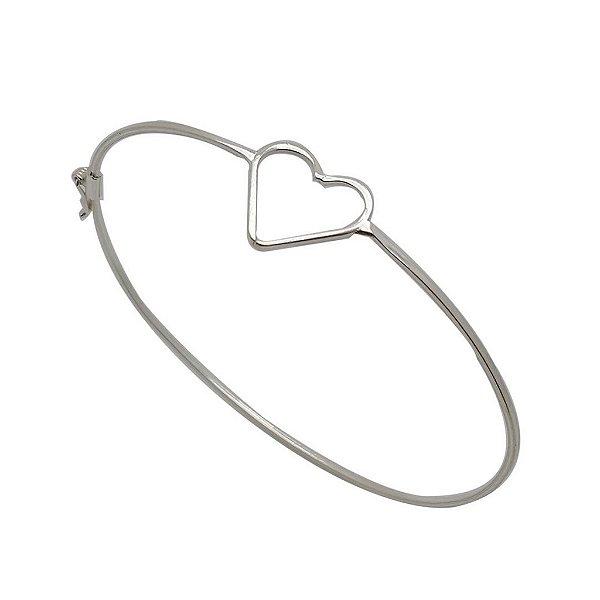 Bracelete de prata 925 rígida coração