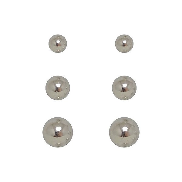 Brincos de prata 925 cartela com três pares  de brincos bolinhas
