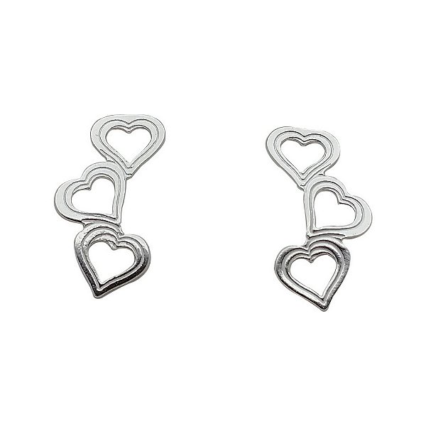 Brincos de prata 925  ear cuff três corações