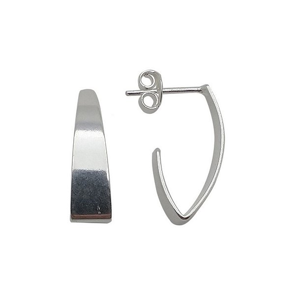 Brincos de prata 925 formato jota liso oval
