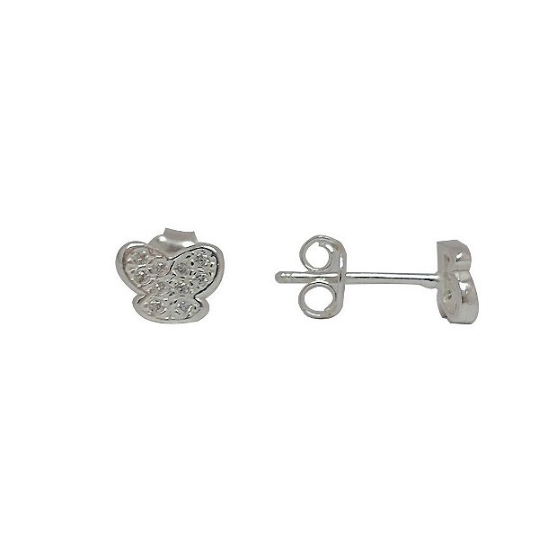 Brincos de prata 925 infantil borboleta com zircônia cravejada