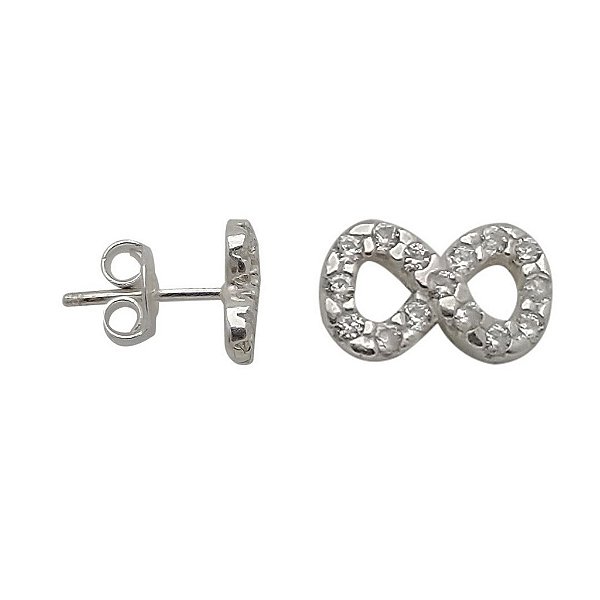 Brincos de prata 925 infinito com zircônia cravejada.