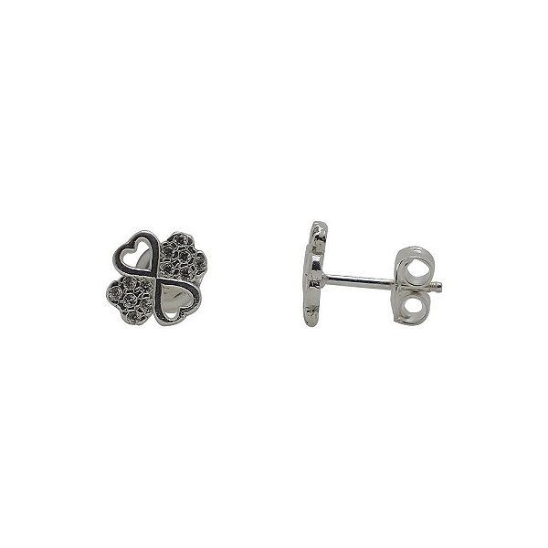 Brincos de prata 925 trevo com zircônia cravejada