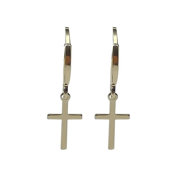 Brincos Folheados a ouro 18k argolinhas com cruz