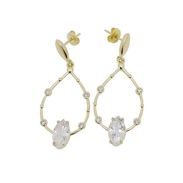 Brincos Folheados a ouro 18k com pedra zircônia oval