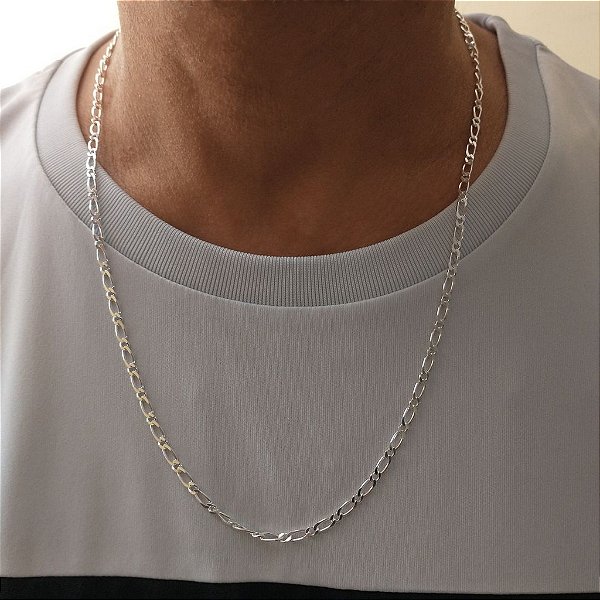 Corrente de prata 925 fígaro masculina 3mm