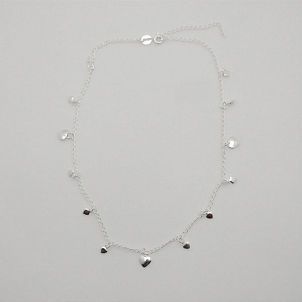Gargantilha de prata 925 choker com pingentes coração