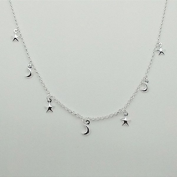 Gargantilha de prata 925 choker lua estrela
