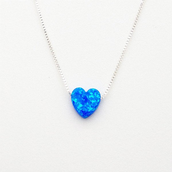 Gargantilha em prata 925 coração opala azul