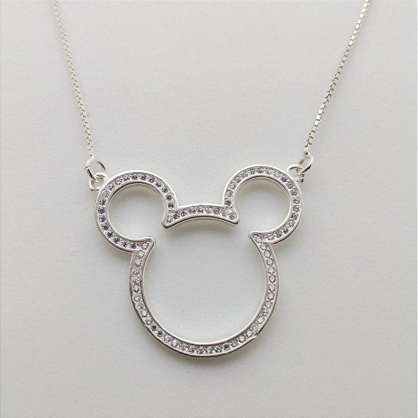 Gargantilha em prata 925 Mickey com pedra zircônia