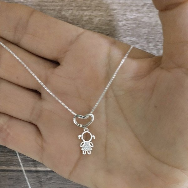 Pingente de prata 925 coração menina