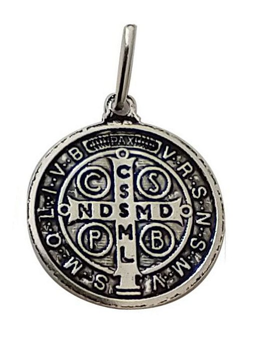 Pingente de prata 925 envelhecida Medalhão de São Bento