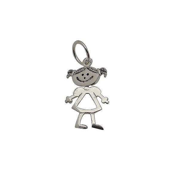 Pingente de prata 925 envelhecida menina articulada