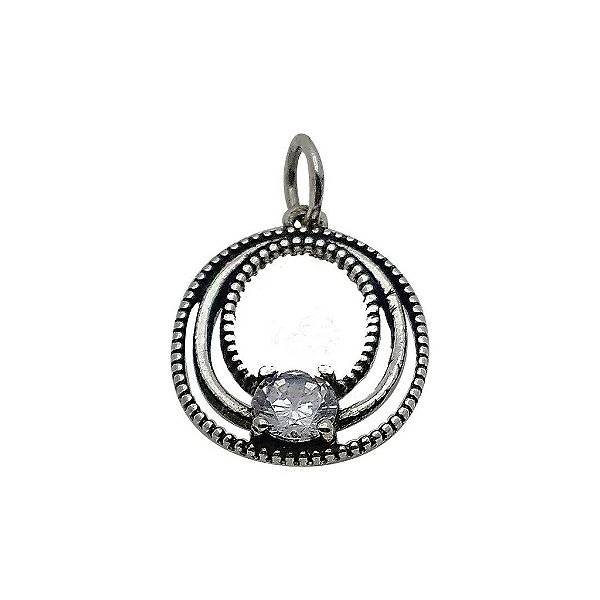 Pingente de prata 925 envelhecida oval com pedra zircônia