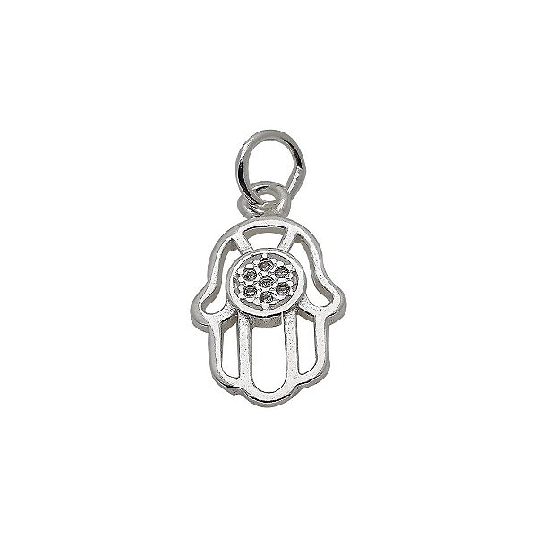 Pingente de prata 925 mão com zircônia.