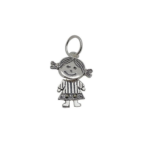 Pingente de prata 925 menina articulada com pedra