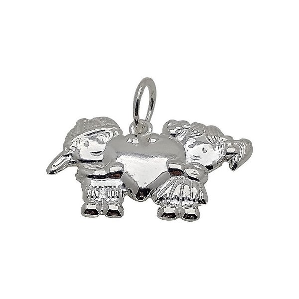 Pingente de prata 925 menino menina irmãos