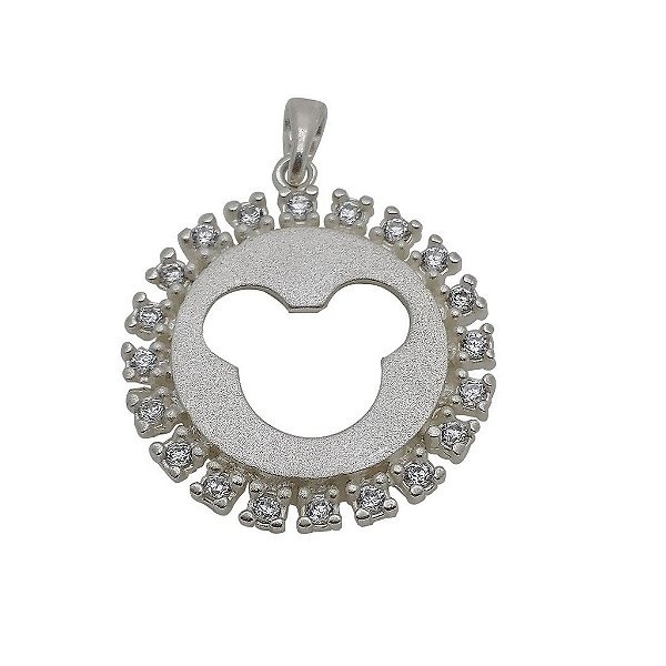 Pingente de prata 925 Mickey com pedra zircônia