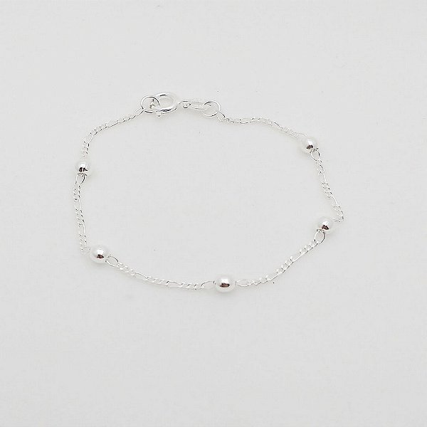 Pulseira de prata 925 bolinha infantil corrente groumet