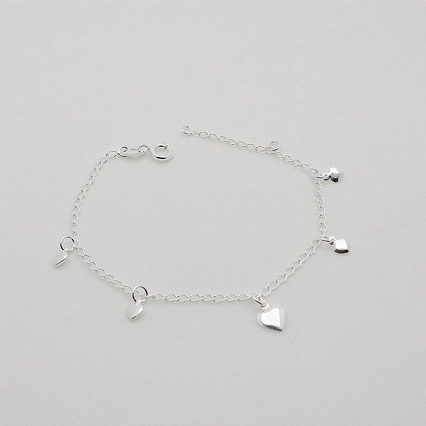 Pulseira de prata 925 coração cheio