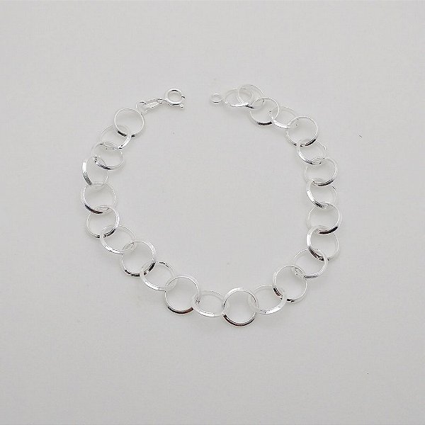 Pulseira de prata 925 corrente argolas