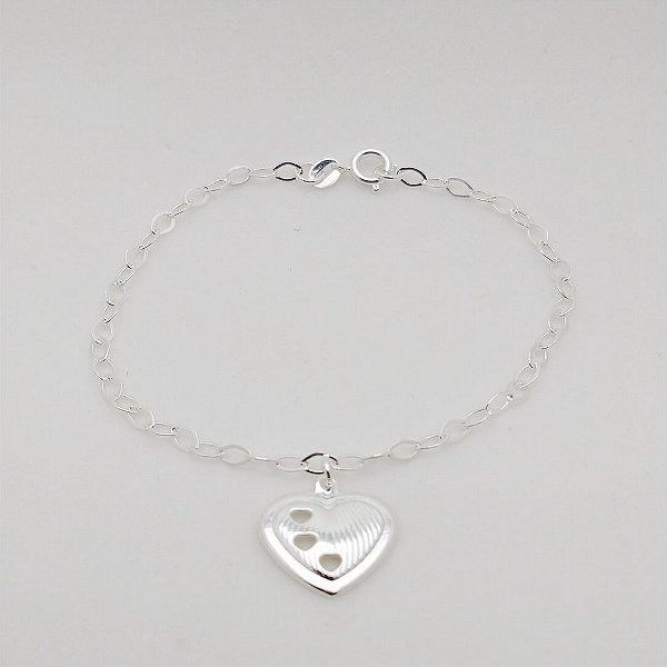 Pulseira de prata 925 corrente balão com pingente coração