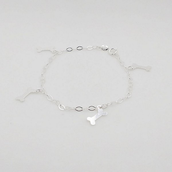 Pulseira de prata 925 corrente balão com pingente ossinho 3mm