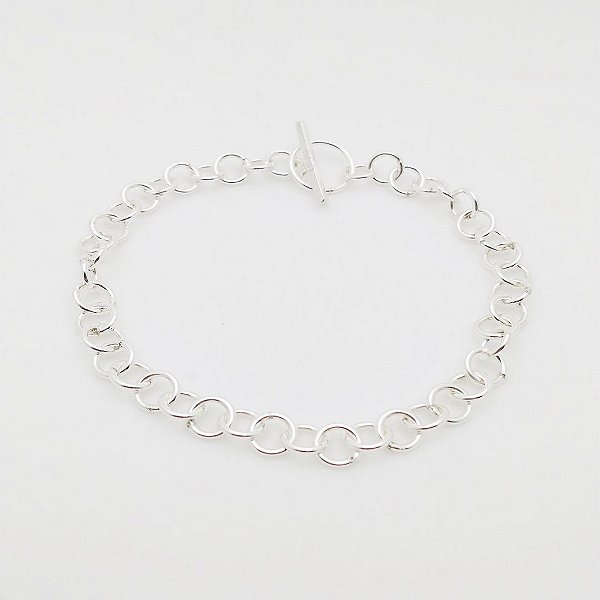 Pulseira de prata 925 elo português com fecho T