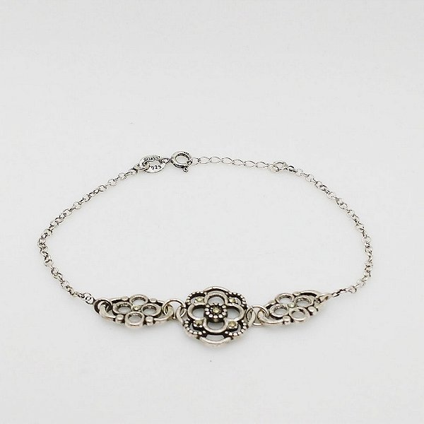 Pulseira de prata 925 envelhecida flores