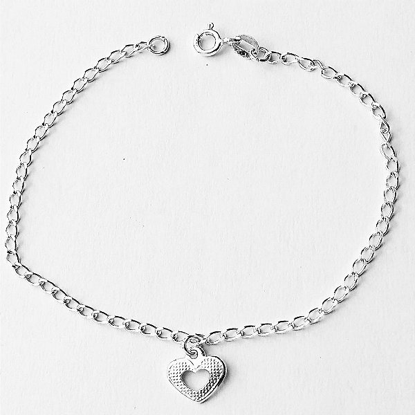 Pulseira de prata 925 groumet coração