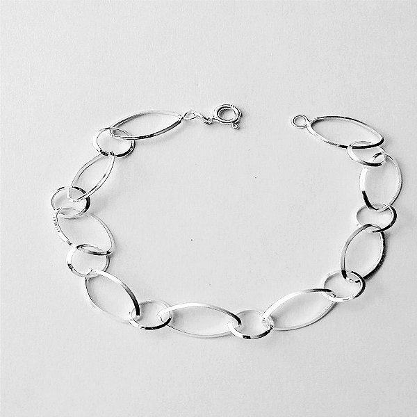 Pulseira de prata 925 groumet fio longo intercalada