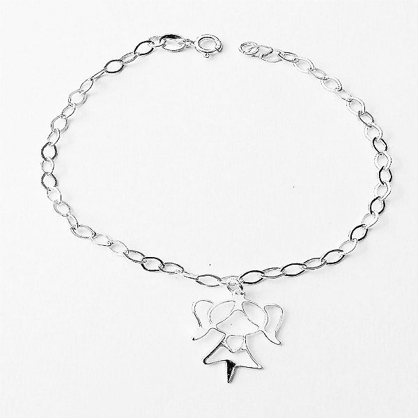 Pulseira de Prata 925 Pingente Menina Elo Balão 18cm