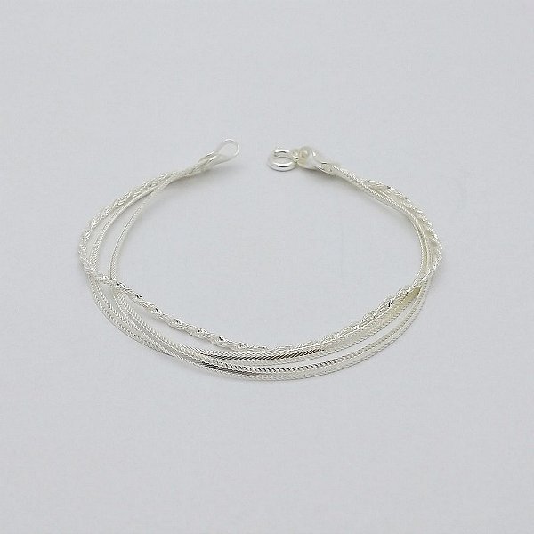 Pulseira de prata 925 rabo de rato com corda