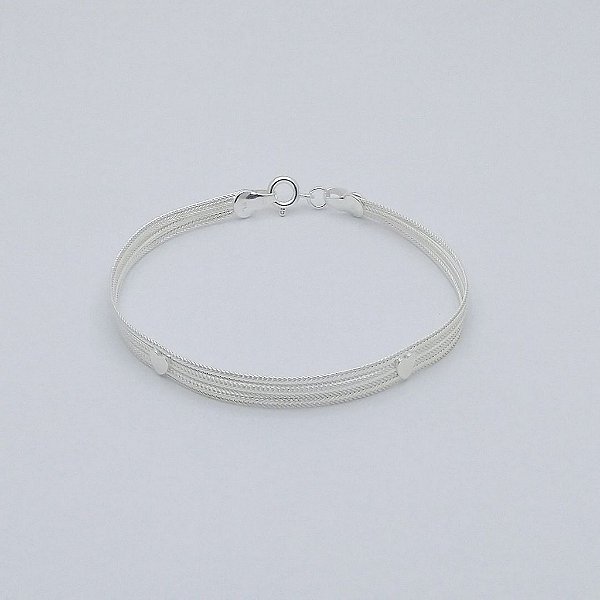 Pulseira de prata  925 rabo de rato com mini corações