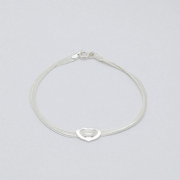Pulseira de prata  925 rabo de rato coração vazado