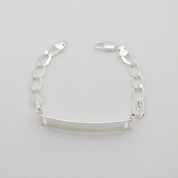 Pulseira em prata 925 masculino groumet placa grande