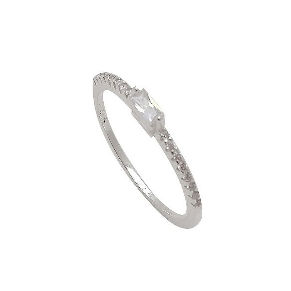 Anel de prata 925 com pedrinha zircônia retangular