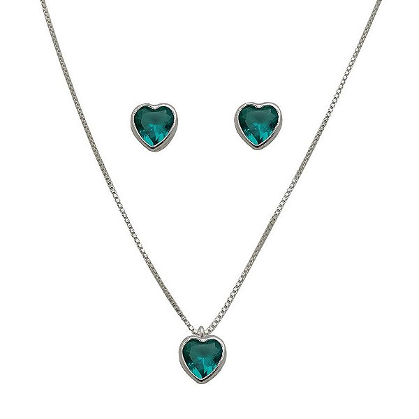 Conjunto de prata 925 coração