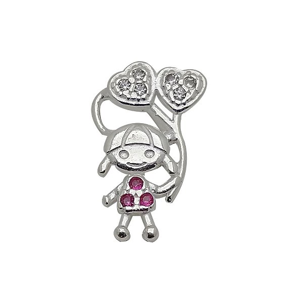 Pingente de prata 925 menina/menino com zircônia