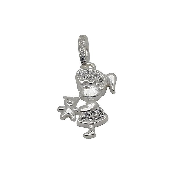 Pingente de prata 925 menina com zircônia