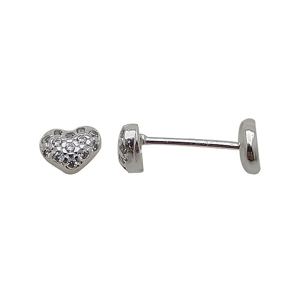 Brincos de prata 925 coração com zircônias Tarraxa baby