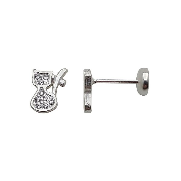 Brincos de prata 925 gatinho com zircônia Tarraxa baby