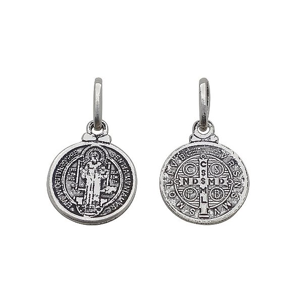 Pingente de prata 925 envelhecida medalha São Bento