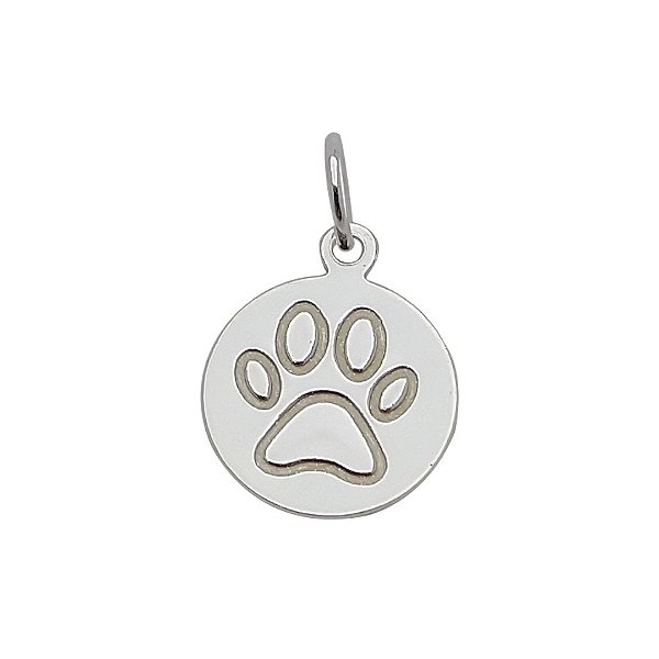 Pingente de prata 925 placa redonda patinha pet