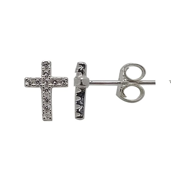 Brincos de prata 925 cruz com zircônias