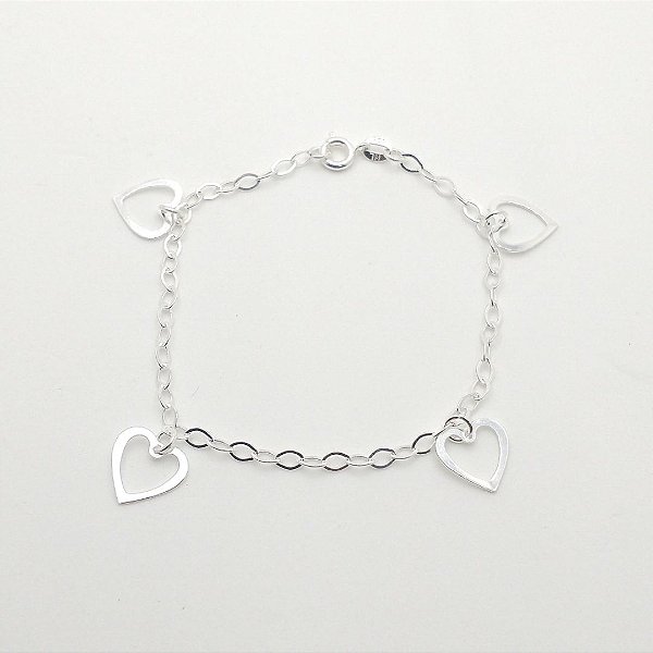 Pulseira de prata 925 coração vazado