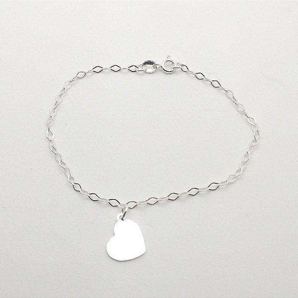 Pulseira de prata 925 coração cheio