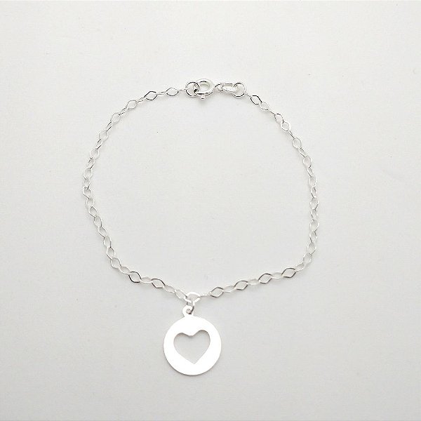 Pulseira de prata 925 circulo com coração
