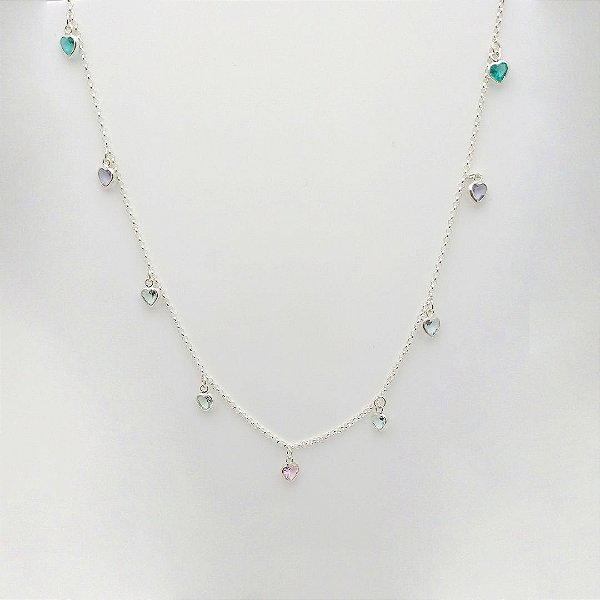 Gargantilha de prata 925 Chocker zircônia corações