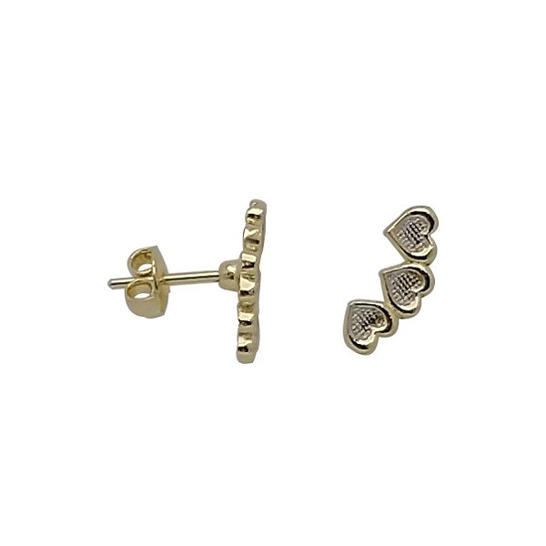 Brincos folheado a ouro 18k três coração